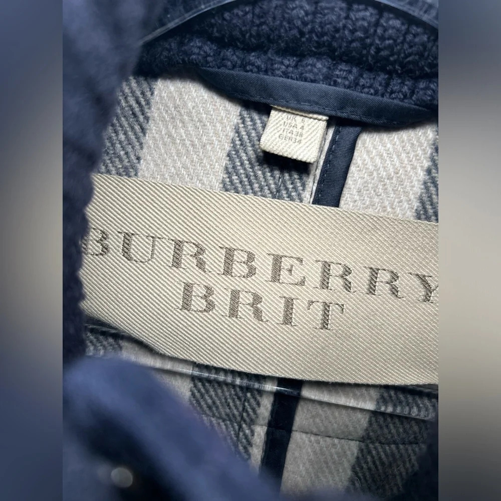 Burberry Wool Duffle Coat Knit Sleeves Size 4 Nova Check Liner - Picture 6 of 16